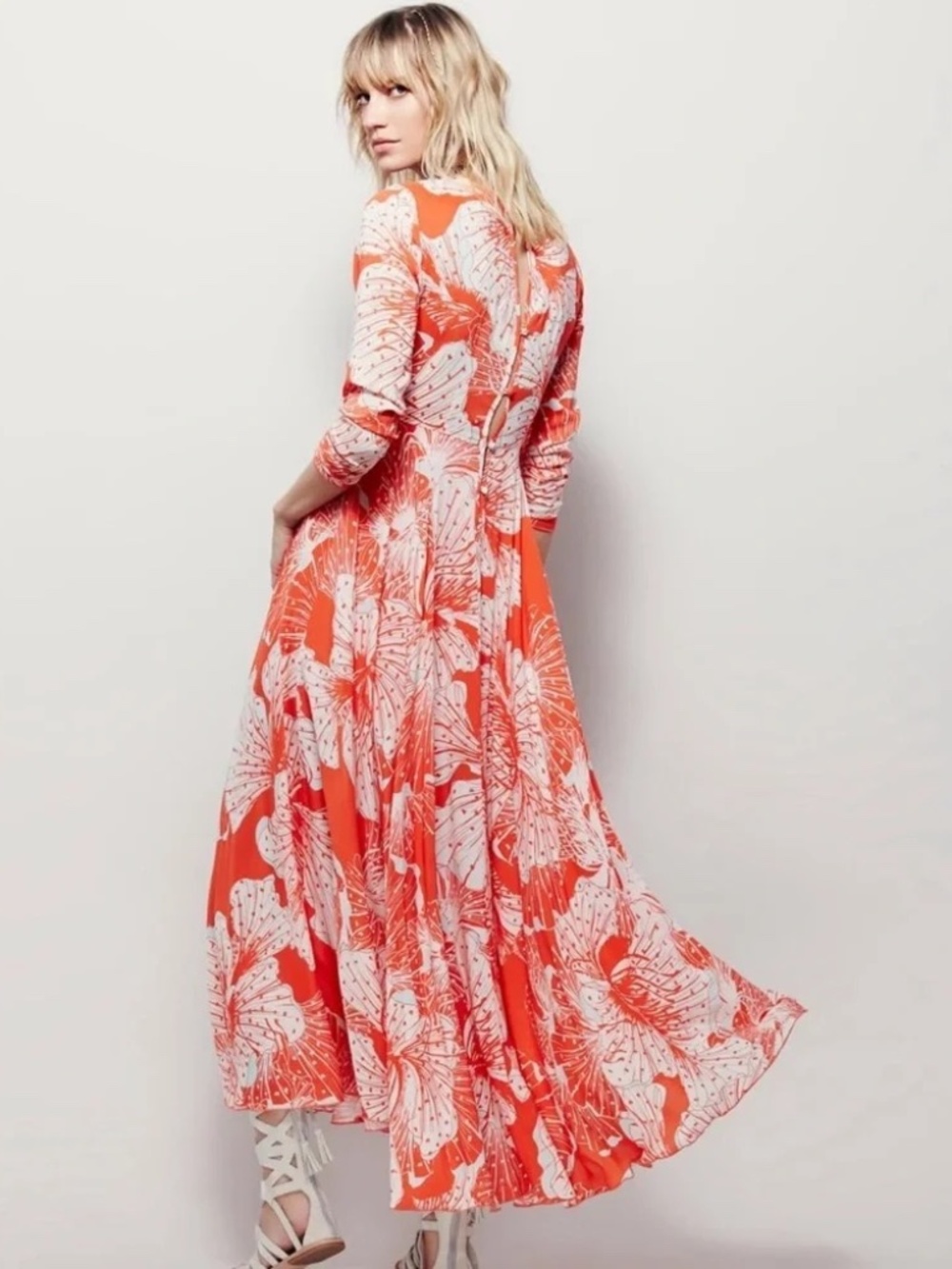 EUC FREE PEOPLE First Kiss Maxi Dress in Tangerine / Long-Sleeve / Sz S